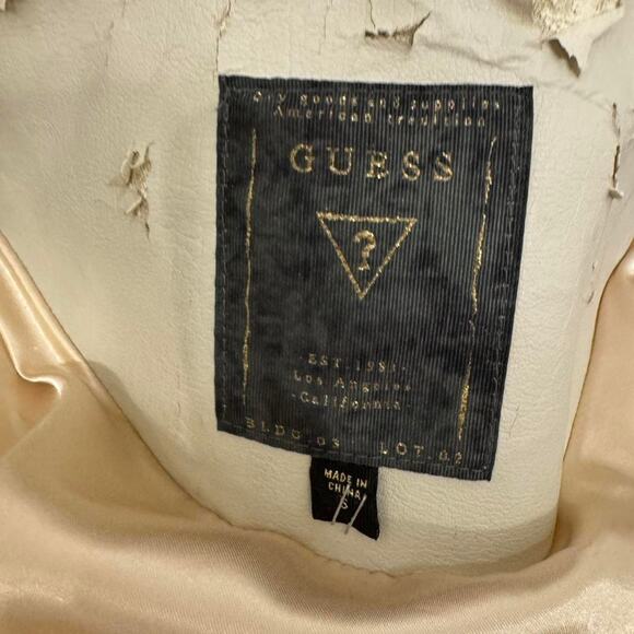 Guess Cream Faux Fur Trim Soft Vest Sleeveless Open Front Winter Jacket - Picture 5 of 8